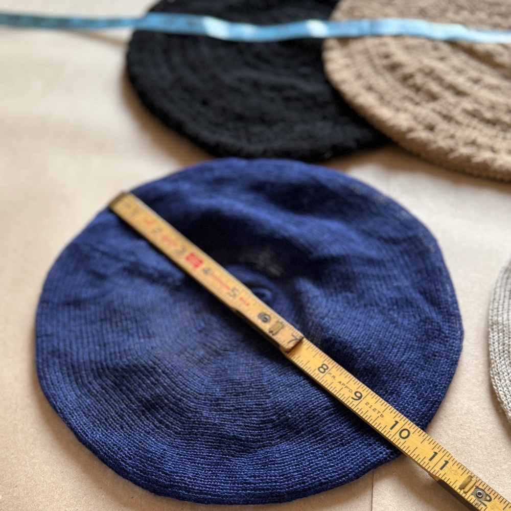 BERETS
3 Hand-Knitted Cotton - Brown, Tan, Black
2 Knitted Linen - Blue, Tan - Picture 15 of 16
